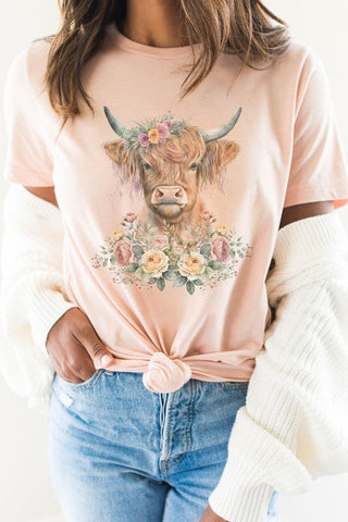 Floral Highland Cow Tee